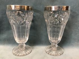 A pair of tapering Edinburgh cut glass celery vases engraved with hobnail panels having star