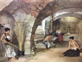 William Russell Flint, colour collotype print, depicting women in a vaulted interior, published by