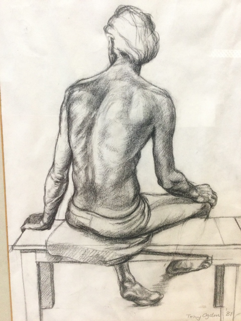Tony Ogden, pencil study of a seated figure on bench, signed, mounted & framed; and a pencil nude - Image 3 of 3