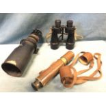 A military type scope lens with shutter and bracket mount; a leather cased Hilary Everest 25 x 40