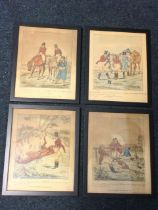 Henry Alken, a set of four C19th handcoloured equestrian engravings depicting riders and horses in