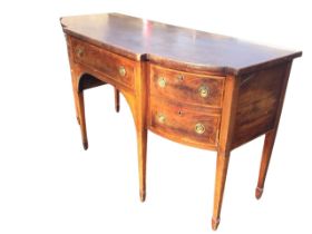 A Georgian mahogany breakfront sideboard, the crossbanded top above a central satinwood