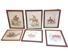 Edith Œnone Somerville, a set of six Edwardian equestrian lithographs, titled Done to a Turn, The