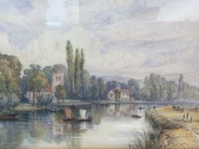 Samuel Prout Newcombe, watercolour, Thames river landscape titled Marlow and dated 1874, inscribed