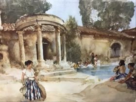 William Russell Flint, colour collotype print, depicting women in a Mediterranean setting, titled