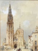 Savian Francois Charles Petit, nineteenth century watercolour, study of a continental cathedral with