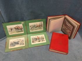 A set of four handcoloured Leech hunting cartoons depicting Jorrocks antics, the prints mounted