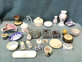 Miscellaneous ceramics & glass - vases, trinket boxes, two stone pots & covers, delft, a