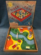 A 50s Tiger Toys boxed and painted wood English Village construction set, containing landscape