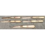 Five Sheffield hallmarked silver folding penknives with mother-of-pearl handles. (5)