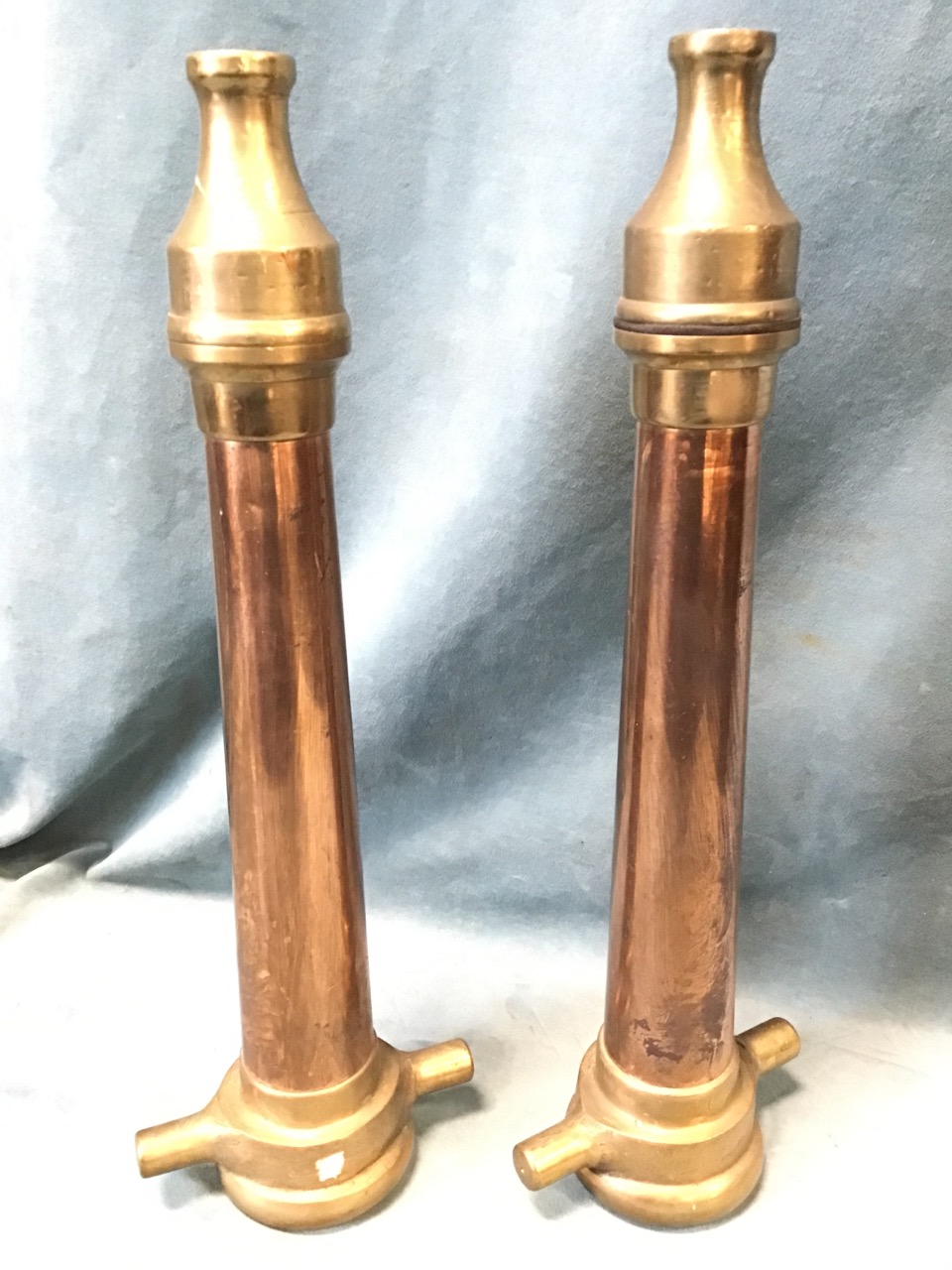 A pair of copper & brass firemans hose nozzles, the tapering tubes with Glasgow makers mark. ( - Image 2 of 3