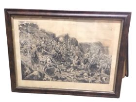 Stanley Berkeley, monochrome lithograph,depicting the Battle of Dargai, Pakistan, titled Charge of