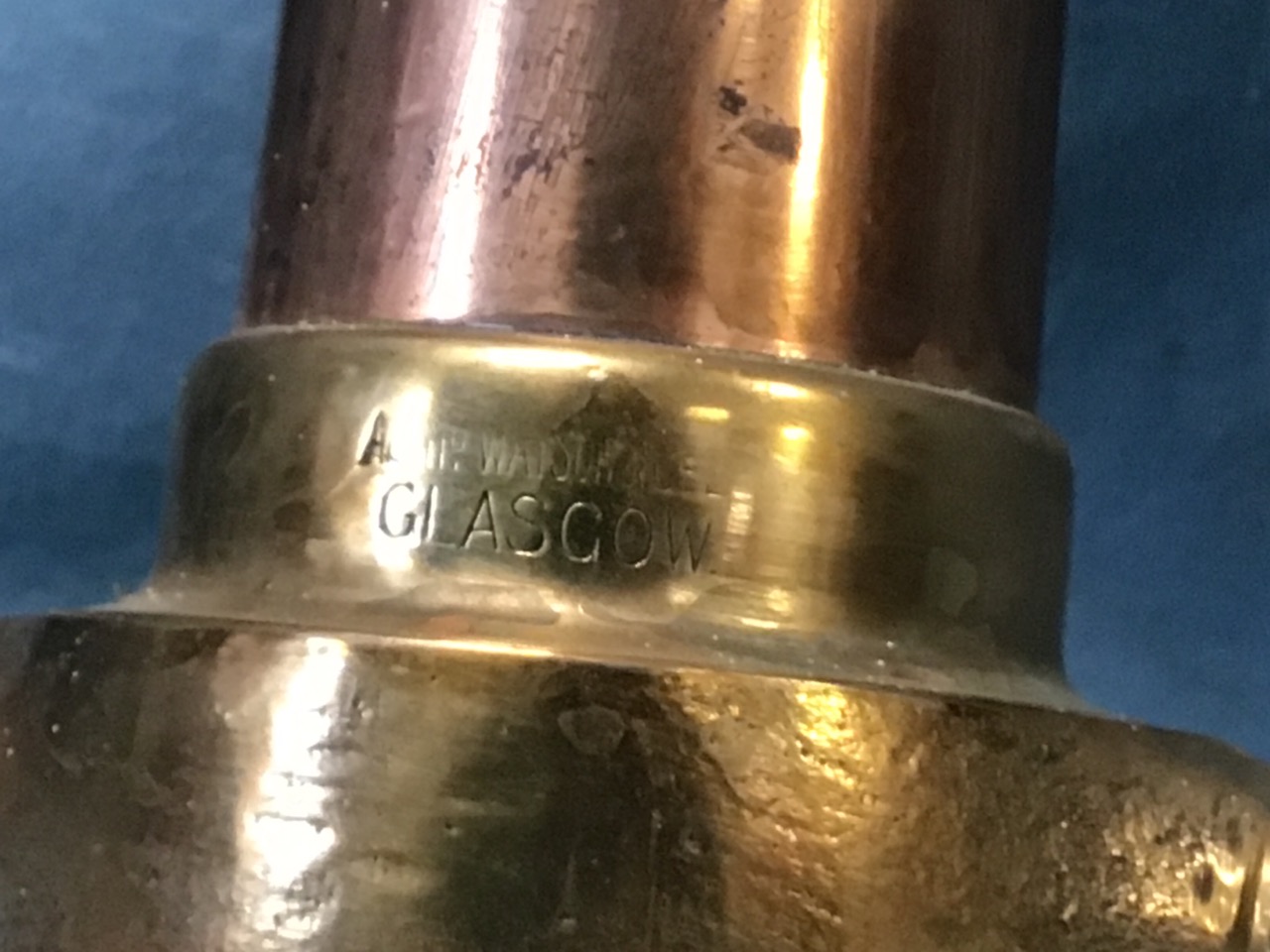A pair of copper & brass firemans hose nozzles, the tapering tubes with Glasgow makers mark. ( - Image 3 of 3