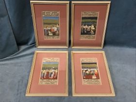 A set of four C19th Indian miniature paintings, ink and gouache, depicting scenes of harem life with
