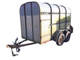 A four wheel Bateson horsebox with galvanised panels and sprung back ramp door with internal