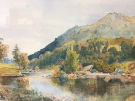 Frederick Percy Graves, Victorian watercolour, river landscape, signed to verso, laid down,