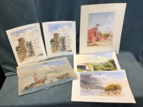 Ray Arthur, six unframed watercolour & pastel views, mainly Italian and some titled, all signed. (