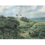 C Stanley Todd, lithographic colour print, moorland landscape with grouse, signed and dated in the