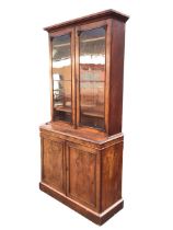 A Victorian mahogany bookcase cabinet, the moulded cornice above a pair of glazed doors with
