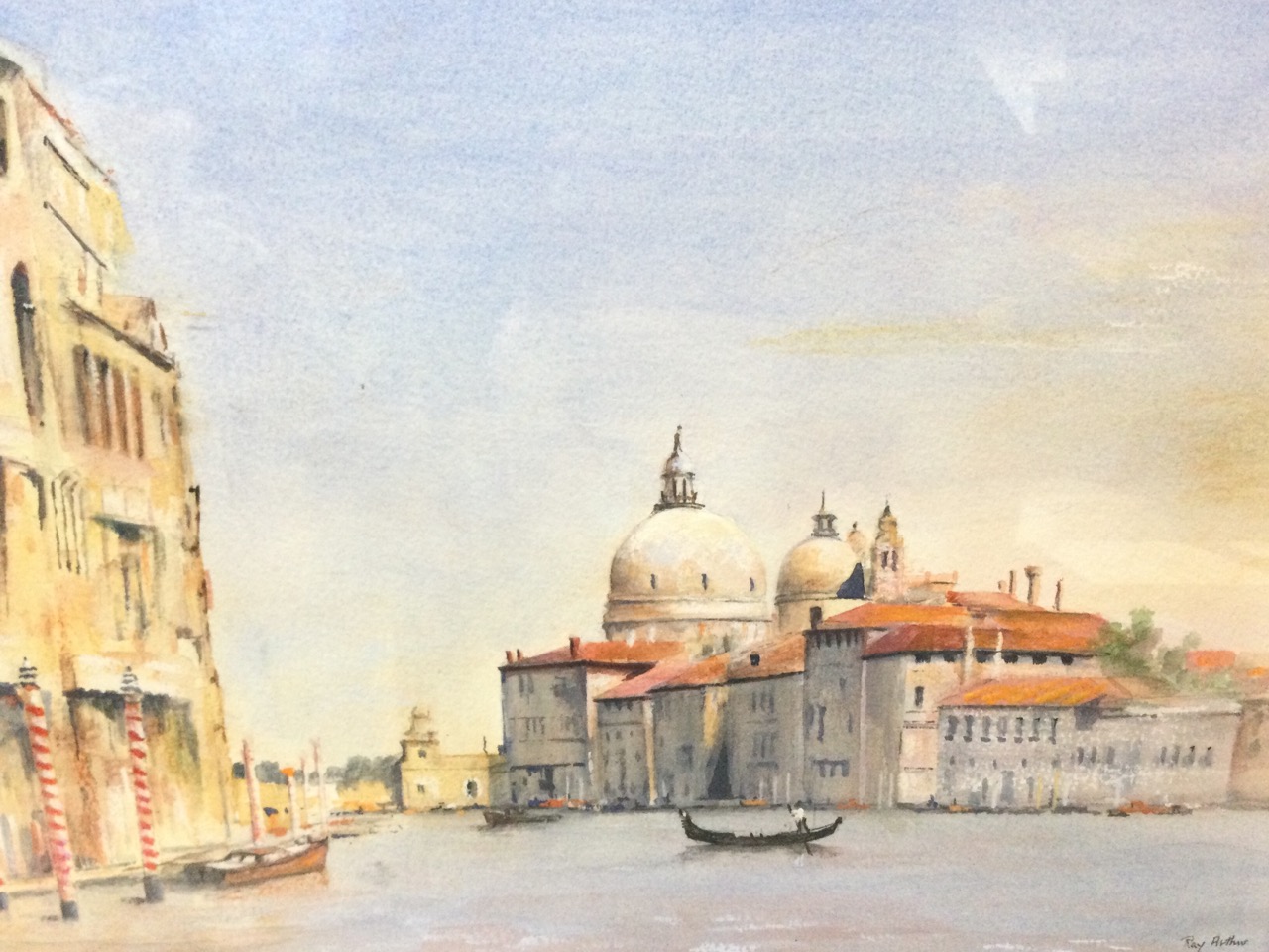 Ray Arthur, watercolour, Venetian canal scene with gondola, signed, mounted and gilt framed. (14in x