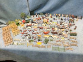 A collection of lead farm animals, buildings, fences, canons, figures. etc. (A lot)