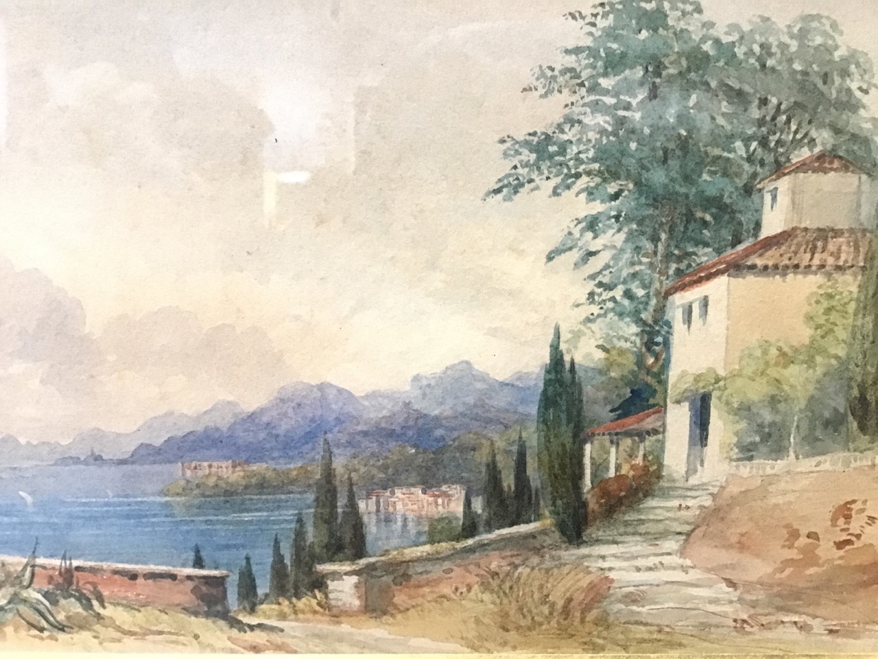 HS Clive, C19th watercolour, Mediterranean coastal view, unsigned, titled to mount On the Cornishe