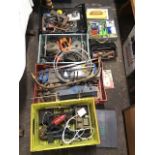 Miscellaneous tools and materials - spanners, saws, a cast iron shoe last, a mitre block, screws,