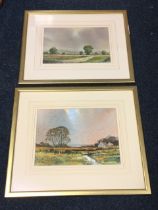 Matthew Greene, watercolours, a pair, Northumbrian summer & Autumn landscapes with farmstead,