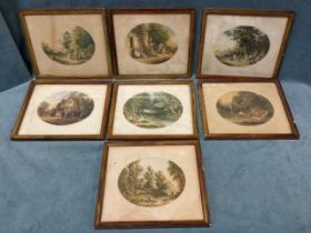 A set of seven framed Le Blond & Co oval coloured prints with embossed titles to mounts -