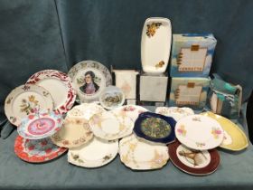 Miscellaneous sandwich plates, collectors plates, a two-tier cakestand, floral, pairs, etc; and a