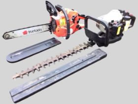 A Trueshopping 38cc 16in blade petrol chainsaw, model JW3800; and a Spear & Jackson 24in blade