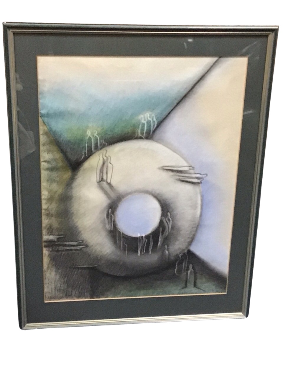 Pastel, surrealist composition with figures, titled Mystic Words Of No Importance - Mystic - Image 2 of 3