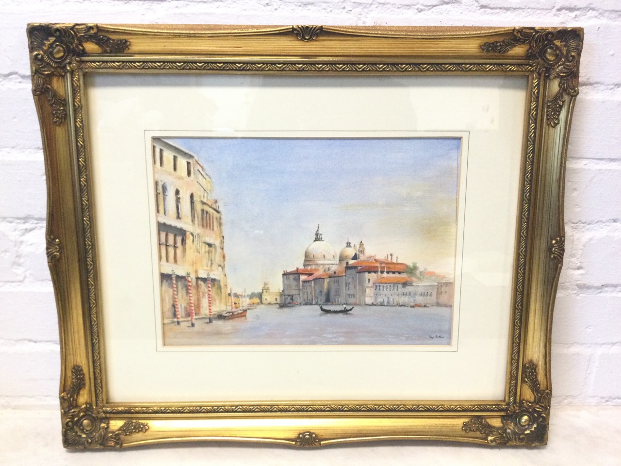 Ray Arthur, watercolour, Venetian canal scene with gondola, signed, mounted and gilt framed. (14in x - Image 3 of 3