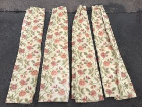 Two pairs of lined Sundour cotton curtains, with woven floral decoration. (54in) (4)