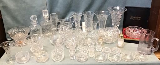 Miscellaneous glass including bowls, cut glass, vases, decanters & stoppers, Edinburgh Crystal,
