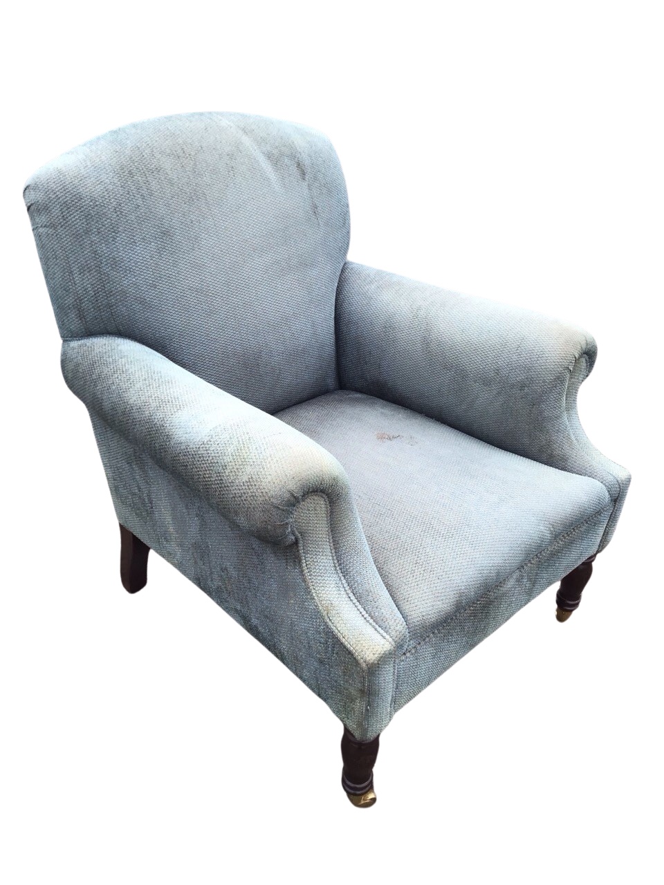 A George Smith Victorian style upholstered armchair, the arched back above a flared rectangular deep