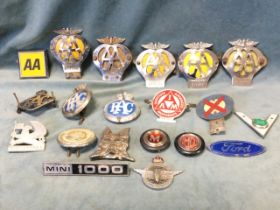 A collection of miscellaneous car badges - AA & RAC, Advanced Drivers, motoring associations, car