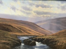 Robert Ritchie, oil on canvas, river landscape, signed, titled to verso The River Coquet in the