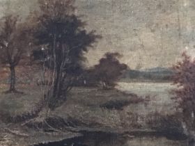 G Paterson, oil on canvas, wooded lakeside landscape, signed & dated 1909, in a period gilt