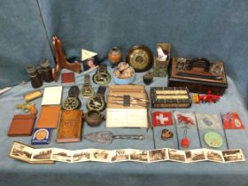 Miscellaneous items including horse brasses, a nineteenth century fishermans wallet with tackle,