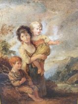 After Thomas Gainsborough, watercolour, three children a landscape, a Victorian copy of Cottage