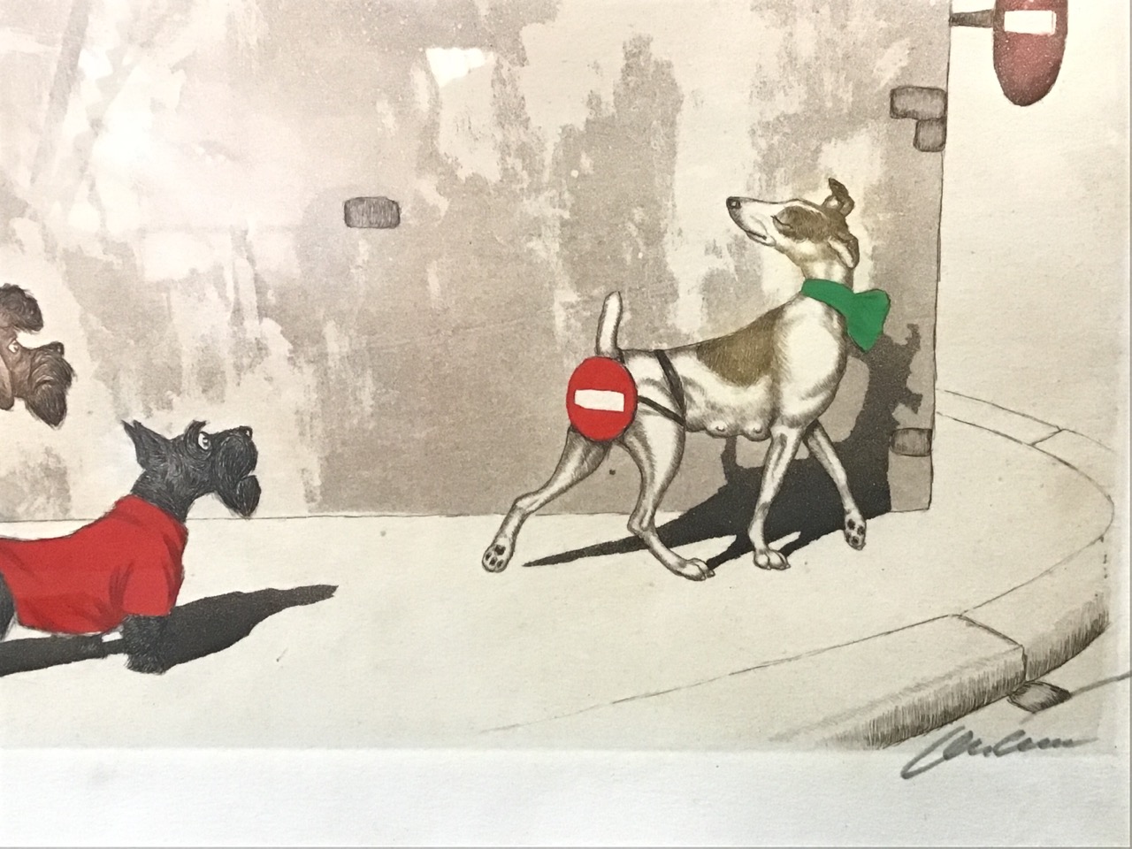 Boris O’Klein, three handcoloured etchings, from the Dirty Dogs of Paris series, showing - Image 2 of 3