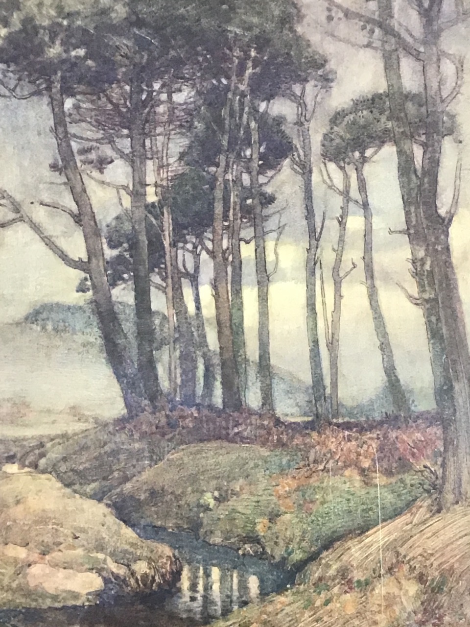 Samuel Lamorna Birch, watercolour, tree landscape with brook, signed, in original art nouveau frame. - Image 2 of 3