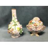 An early C19th Coalport porcelain Coalbrookdale floral encrusted bottle vase - 6in; and a C20th