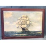 Fulton, oil on canvas, a clipper ship at sea, running before the wind with sun on her sails,