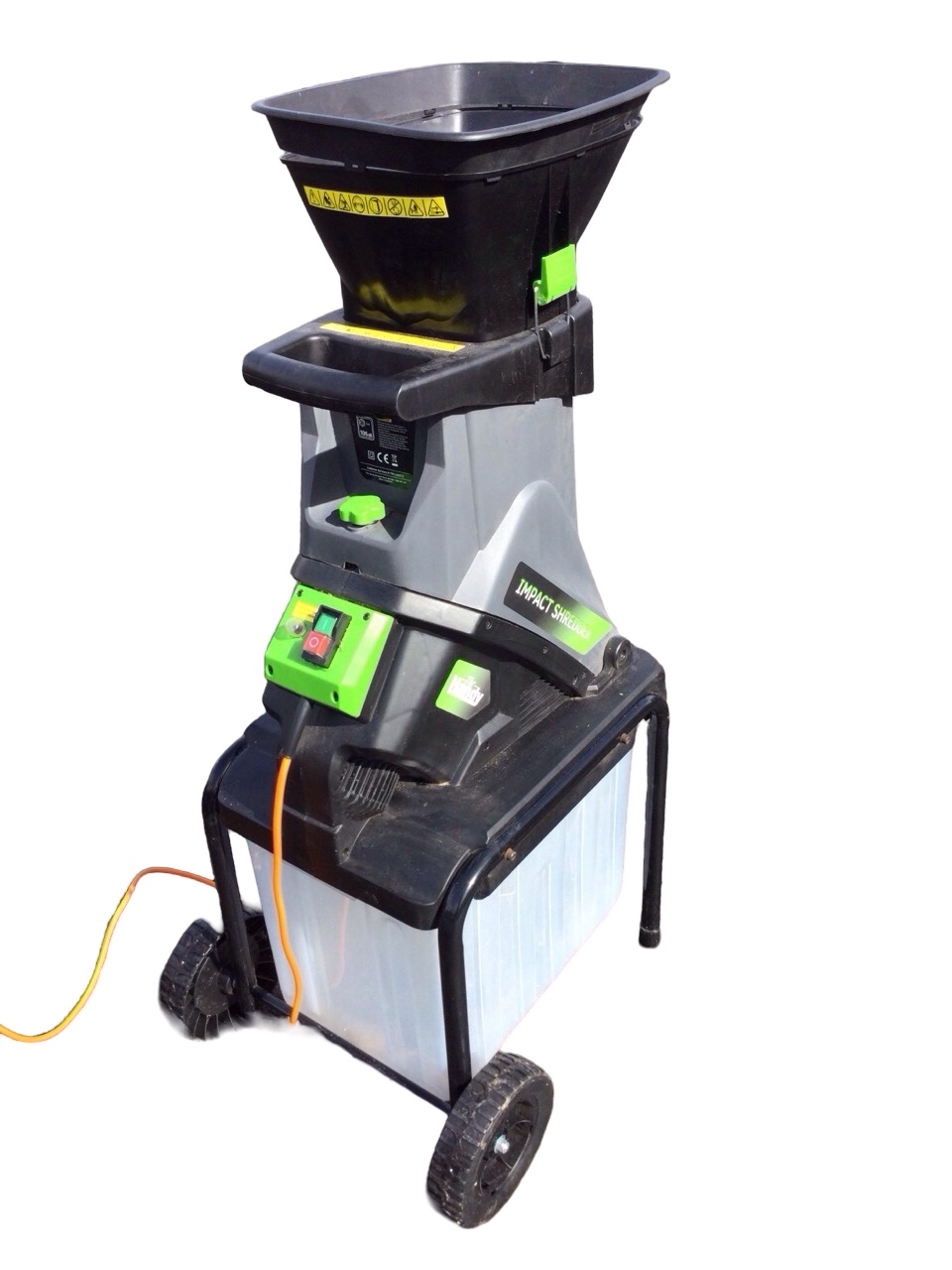 A Handy electric garden shredder, the 2500w machine on trolley stand, complete with instruction