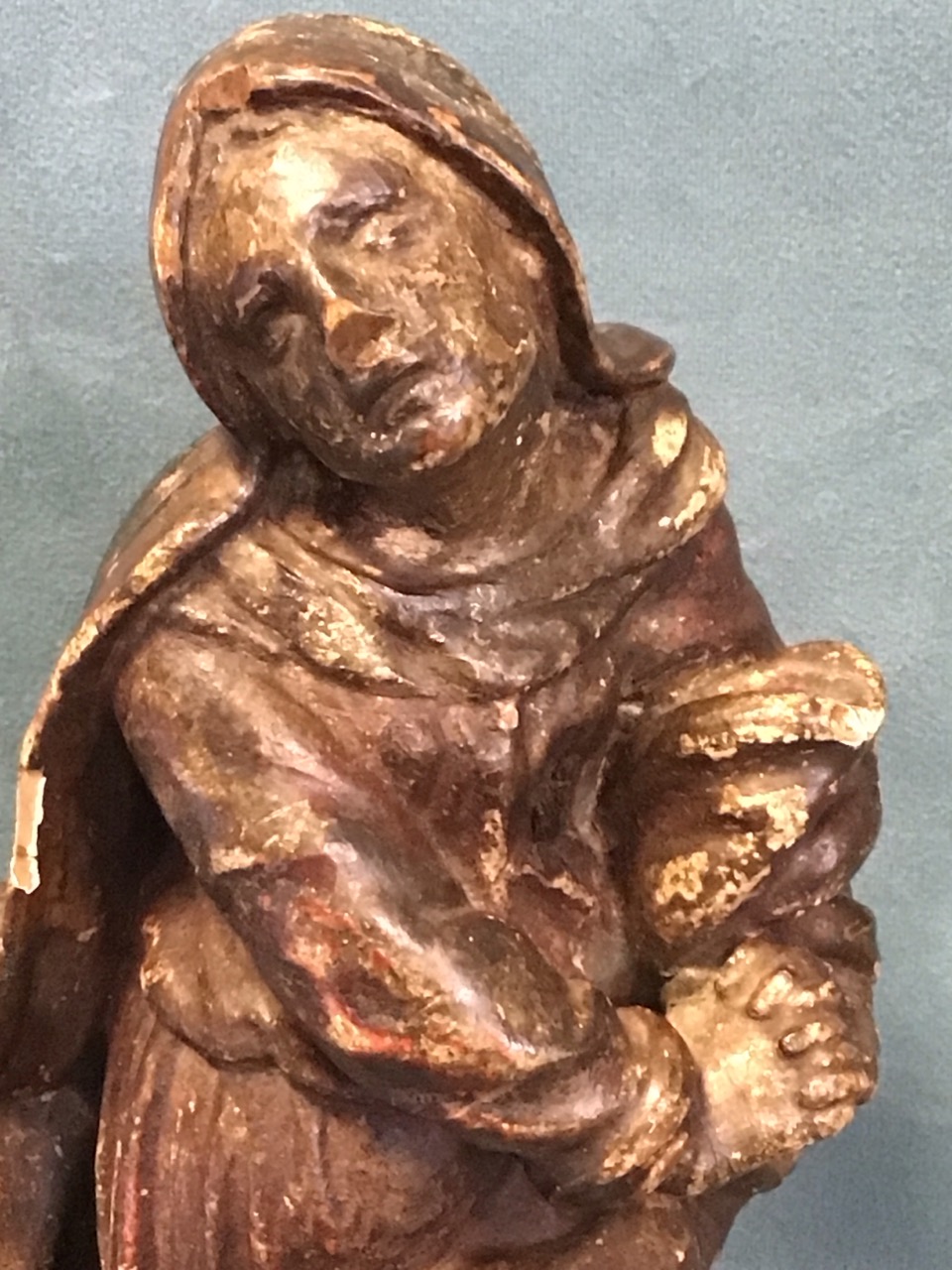 A C16th German carved and polychrome painted figure of Mary mater dolorosa, depicted with clasped - Image 3 of 3