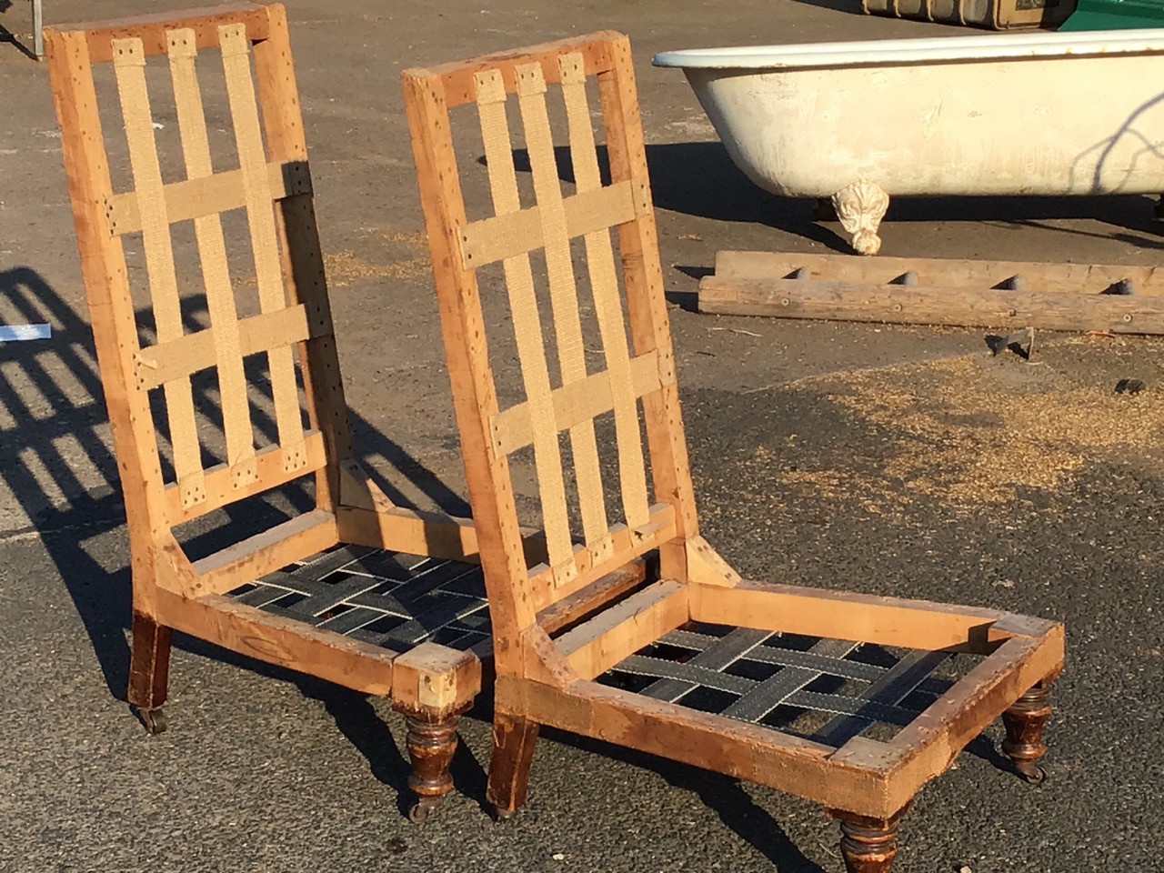 A pair of "stripped back" and re-webbed Victorian chairs, the frames with high backs and tapering - Image 3 of 3