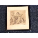 Francesco Bartolozzi, after Guercino, etching & engraving, a boy with lamb by spring in landscape,