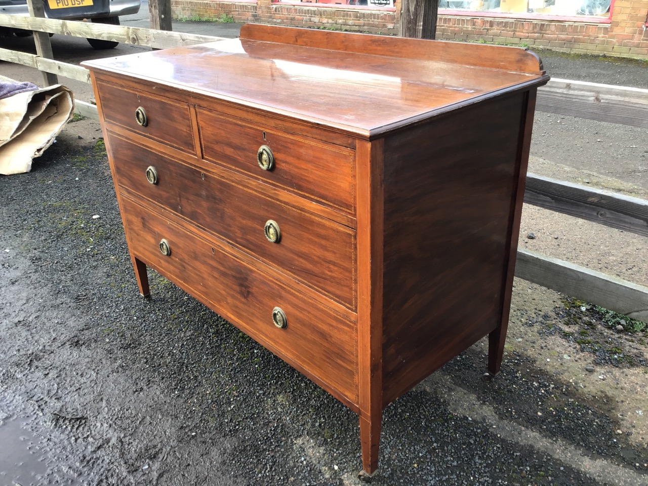 An Edwardian mahogany chest having two short and two long ebony & boxwood strung drawers with - Image 3 of 3